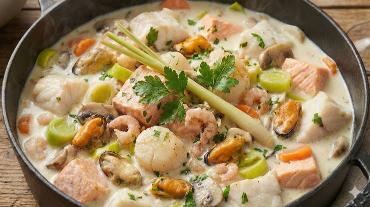 26 Mars : Blanquette de la Mer dans un crémeux aux herbes, Polenta rissolés Maïs, olives et tomates séchées