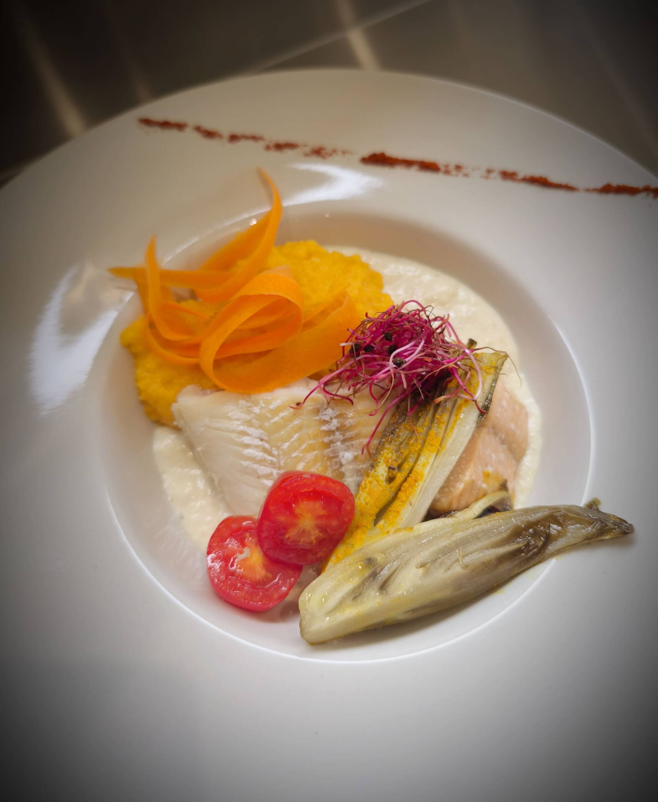 17 Janv : Lieu Noir crémeux Foie gras, feuilleté de légumes de saison