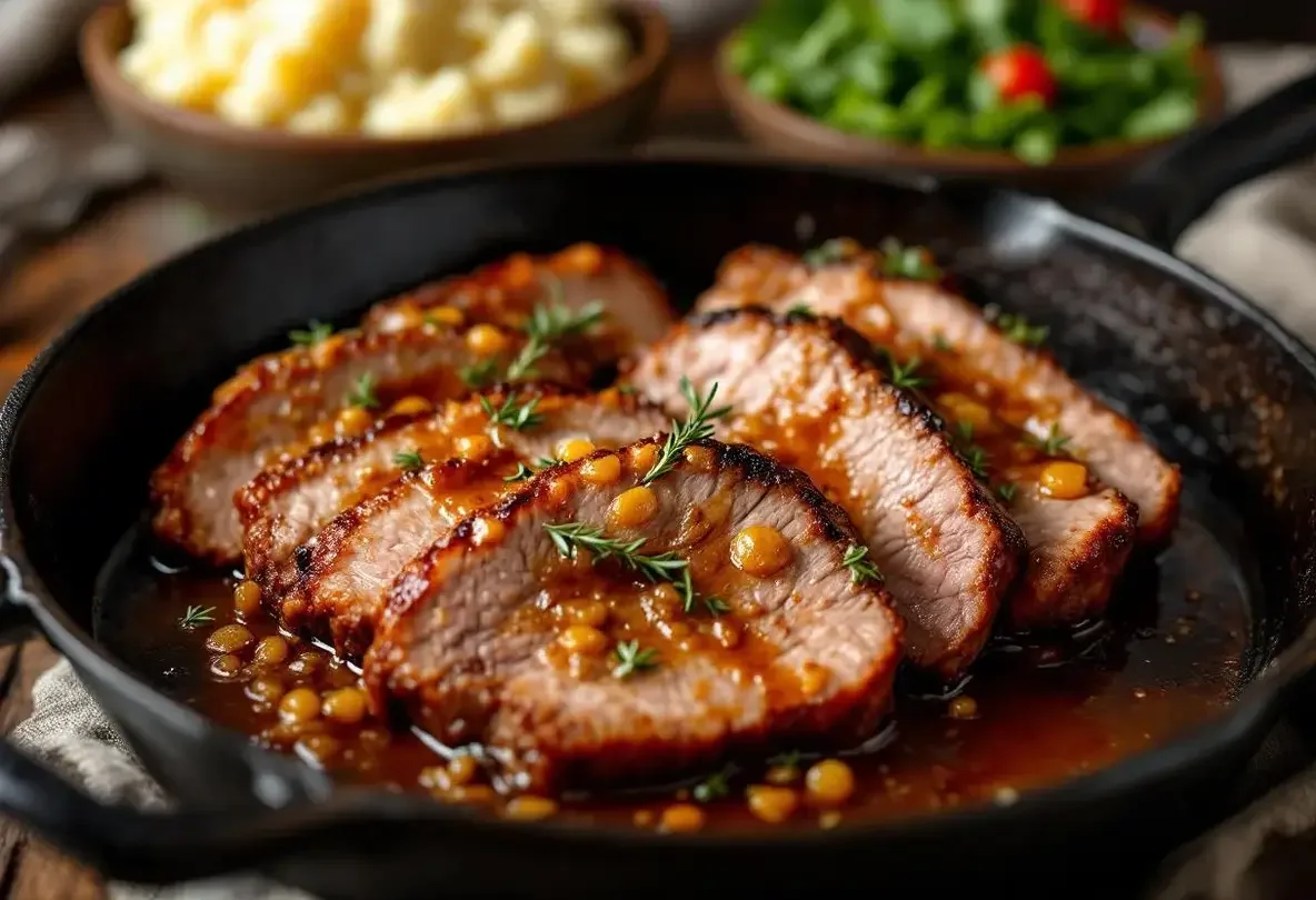11 Fév : Filet Mignon caramélisé au miel, purée de vitelotte, choux romanesco